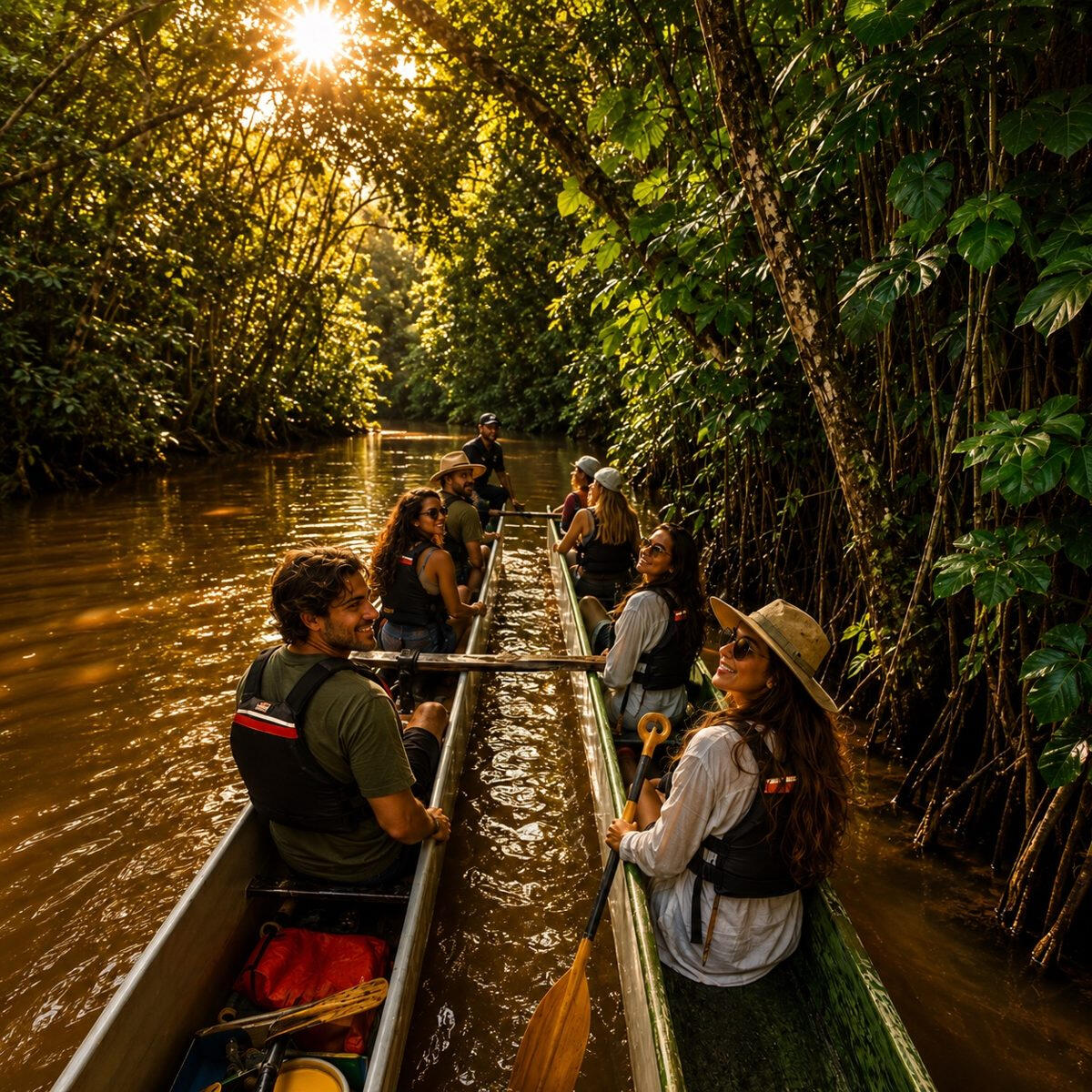 Begin the day with the sunrise over the Amazon rainforest and the unforgettable flight of hundreds of parrots crossing the morning sky. Navigate the waters of the Guamá River, experience the forest from a unique perspective and discover ecological, cultura